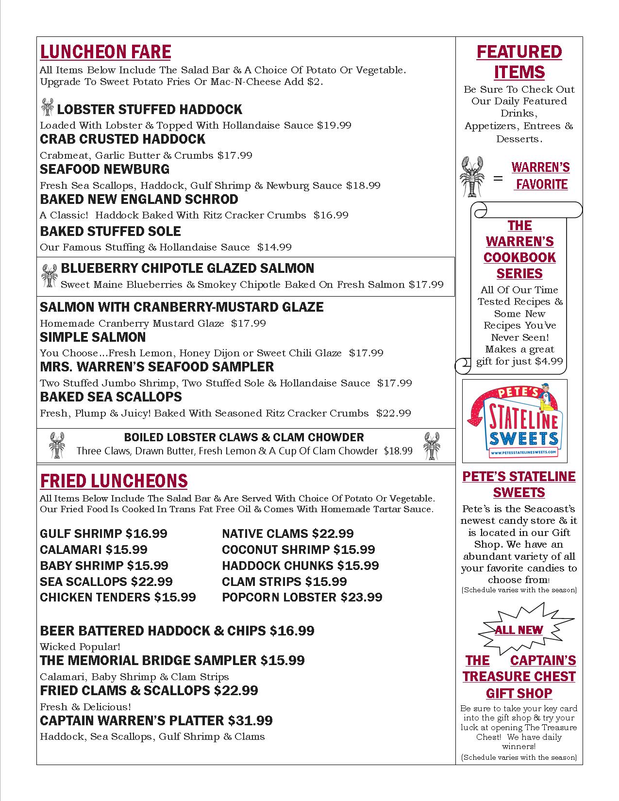 Lunch & Bar Menu Warren's Lobster House