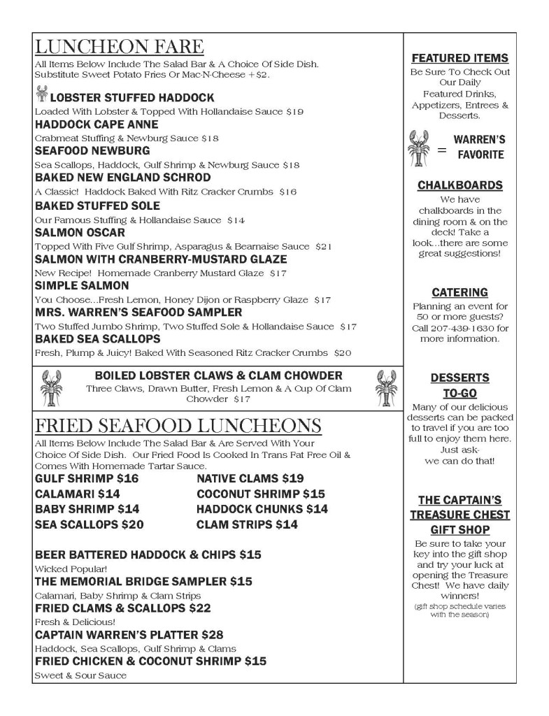 Lunch & Bar Menu Warren's Lobster House