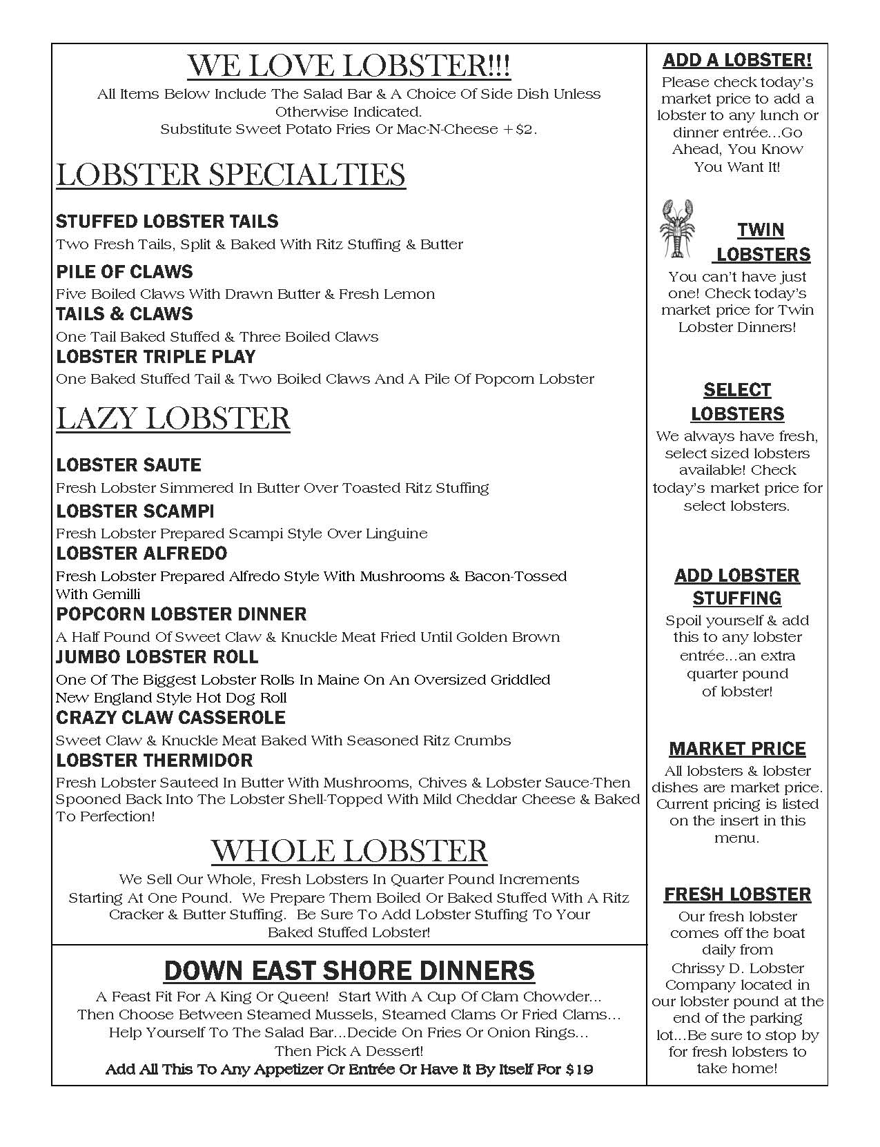 Lunch & Bar Menu Warren's Lobster House