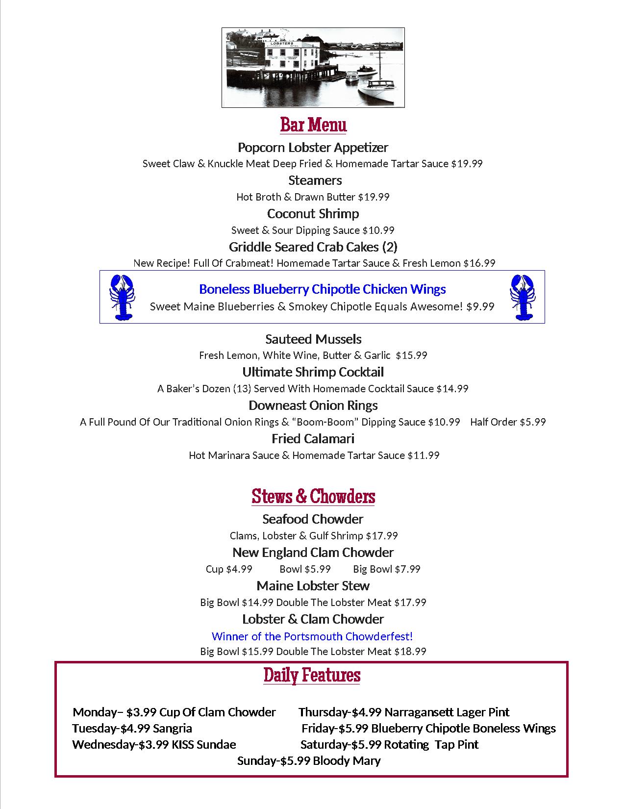 Lunch & Bar Menu Warren's Lobster House
