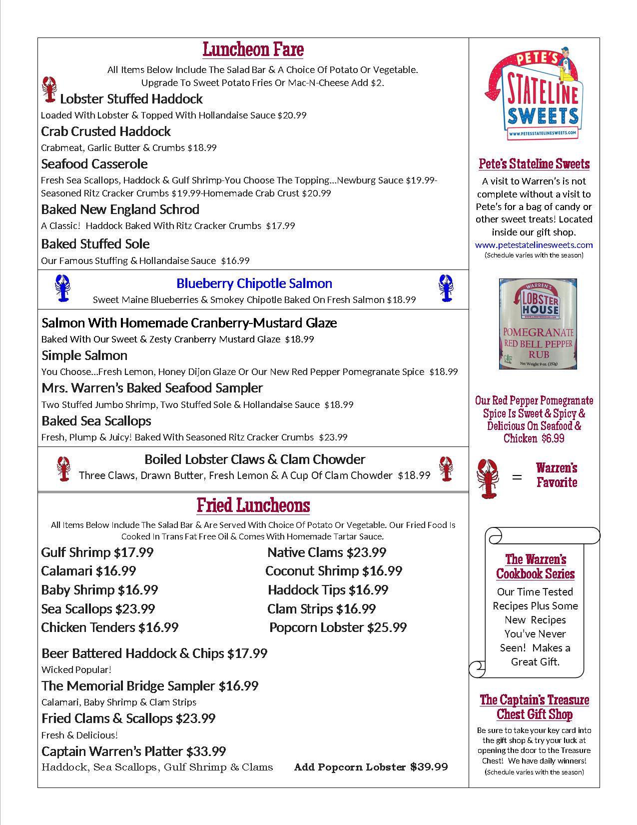 Lunch & Bar Menu Warren's Lobster House