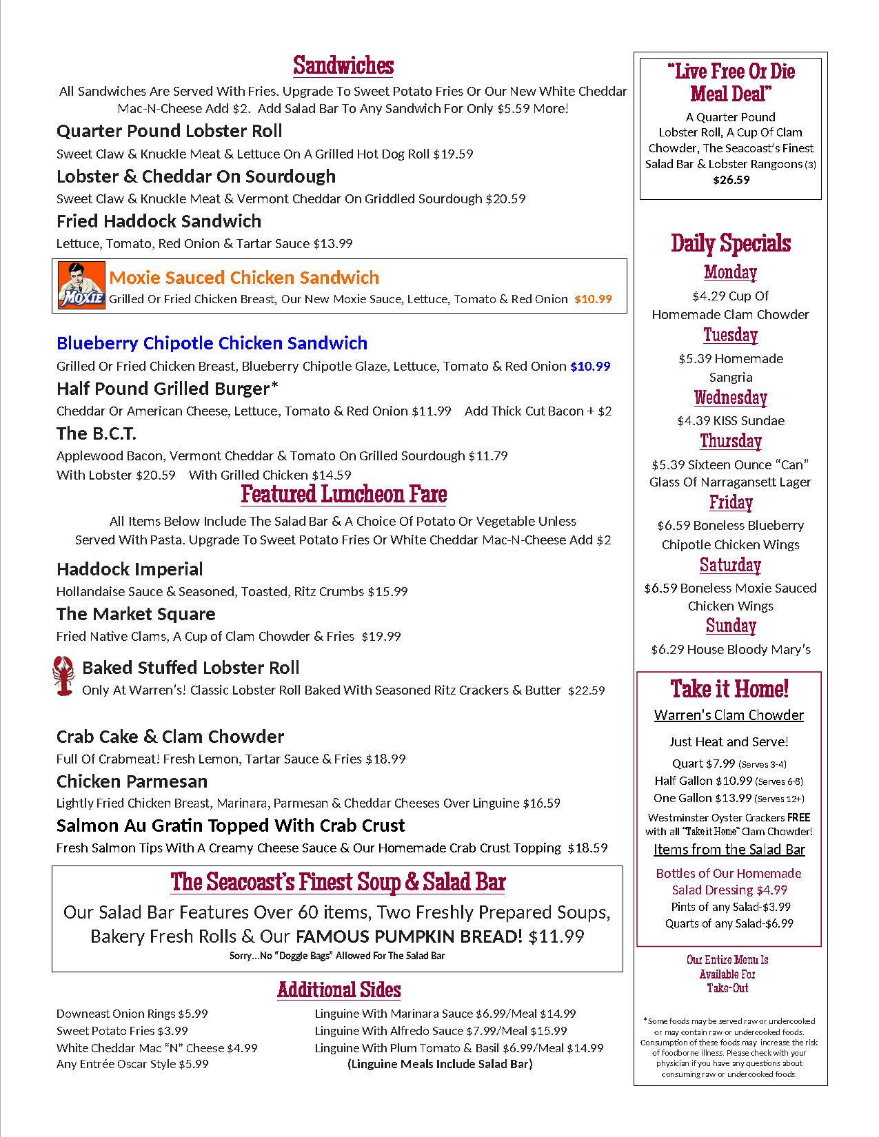 Lunch & Bar Menu Warren's Lobster House