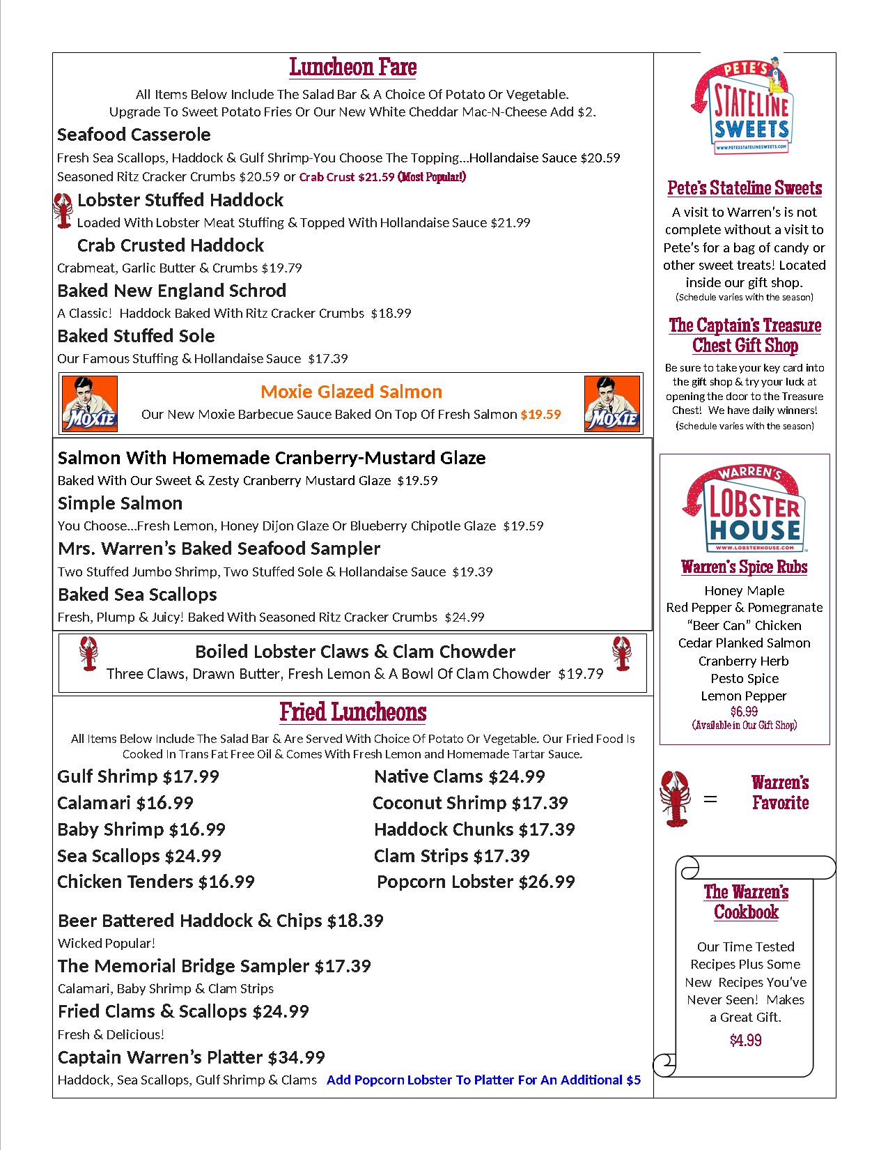 Lunch & Bar Menu Warren's Lobster House