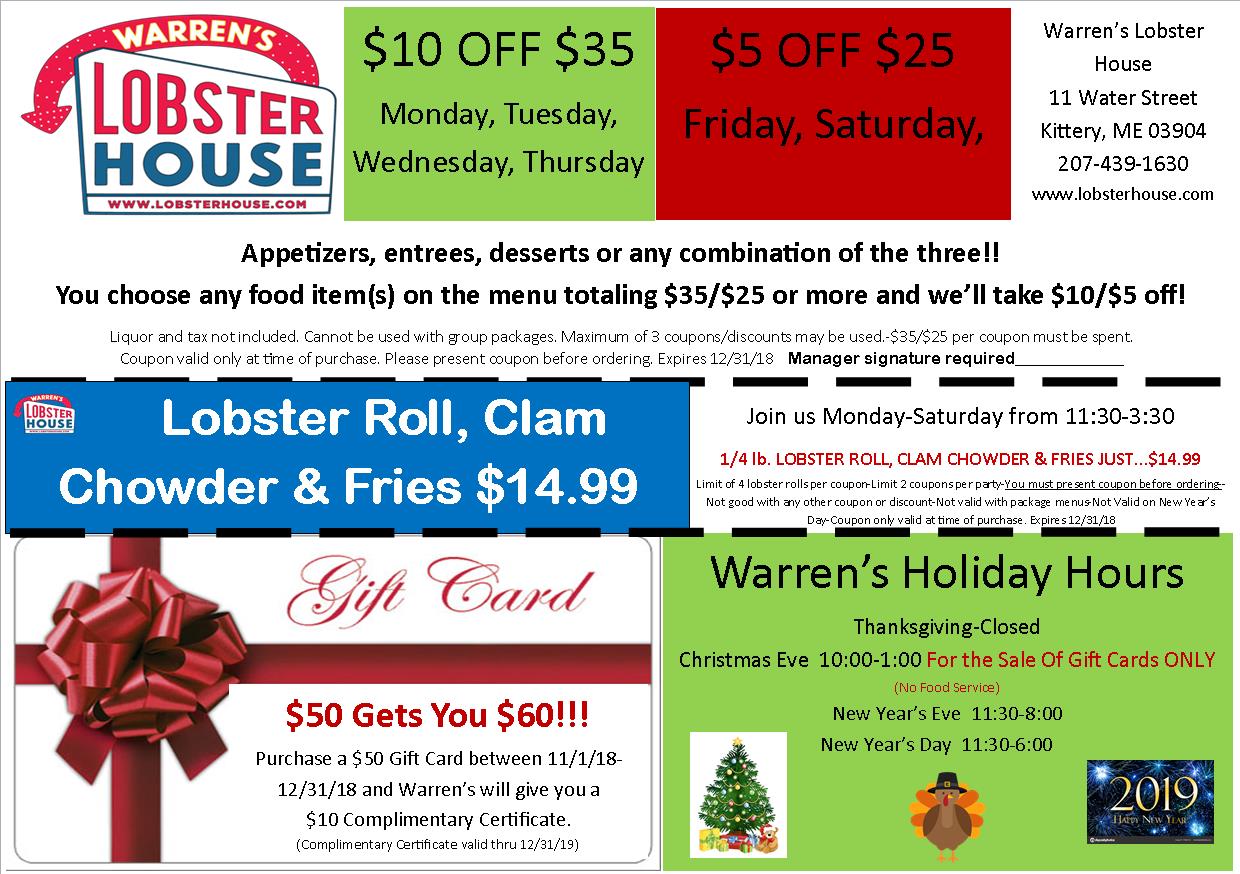 Warren's Lobster House Seafood Restaurants in Kittery Maine