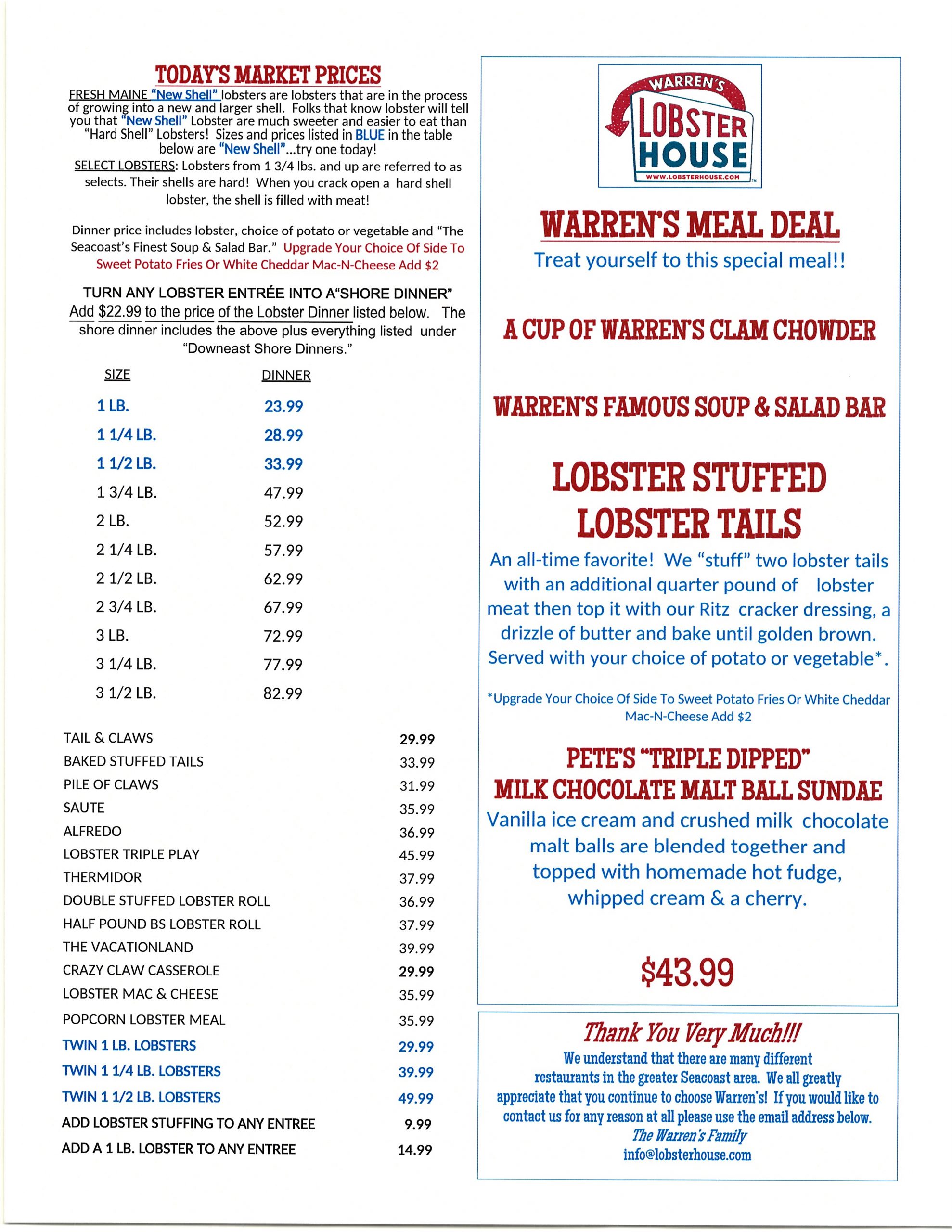 Dinner Warren's Lobster House