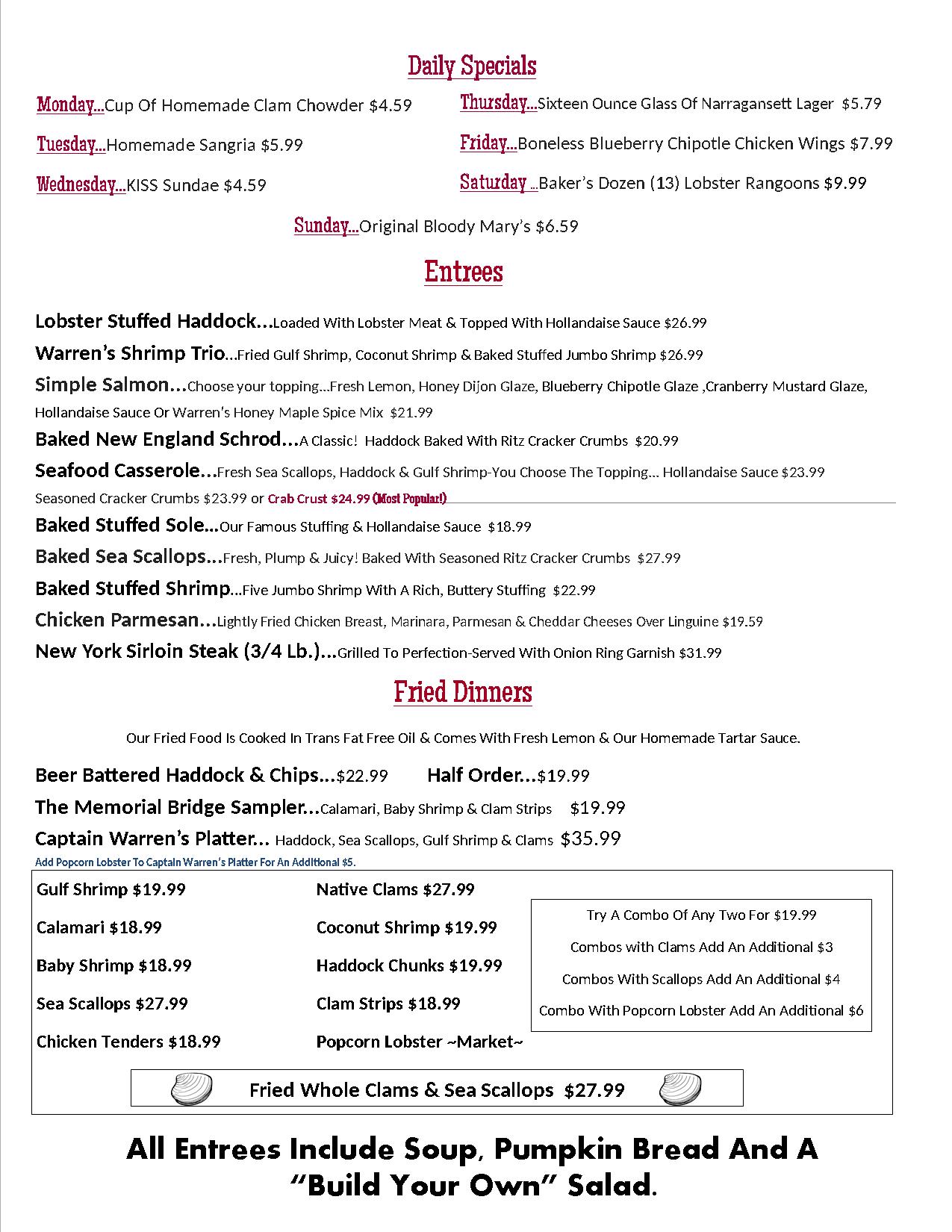 Current Menu Warren's Lobster House