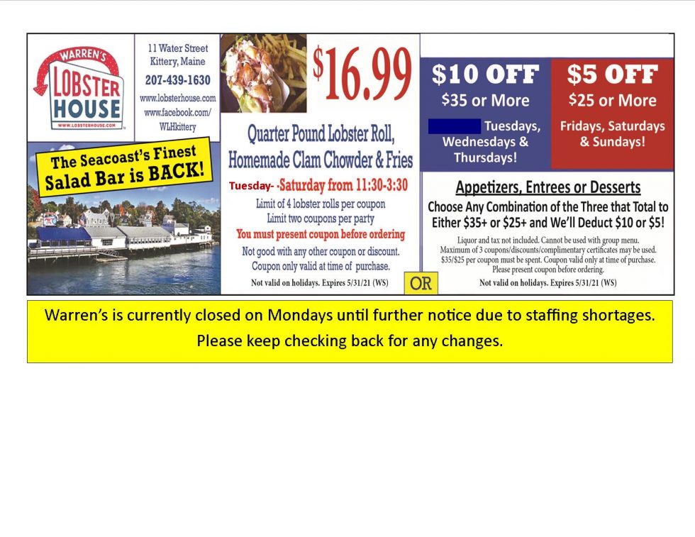 Coupons Warren's Lobster House