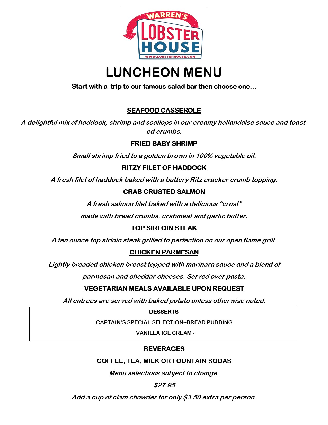 group menu for tables 2023 lunch